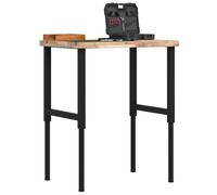Workbench Solid Acacia Wood Top 80x60cm Adjustable Height Black Metal Legs Pro