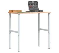 Workbench Solid Beech Top 100x60cm Height Adj Grey Metal Legs 71.5-98cm Durable