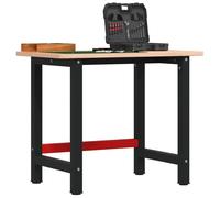 Workbench Solid Beech Top 100x60x81.5cm Rectangular Powdercoated Metal Red/Black
