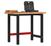 Workbench solid beech top 100x60x83cm black red powder-coated metal frame waxed
