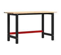 Workbench Solid Oak 140 x 60 x 81.5 cm with Powder-Coated Metal Frame, Robust Work Table for Workshop, Garage, Basement, Practical Tool Storage and Sturdy Planer Bench