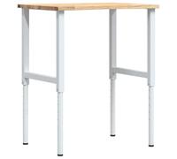 Workbench Solid Oak 80 x 60 x (71.5-98) cm Height Adjustable with Powder-Coated Metal Frame for Workshop Garage DIY Hobby Room