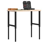 Workbench Solid Oak Top 100x60cm Brown Table with Black Powder-Coated Legs AdjHt