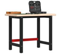 Workbench Solid Oak Top 100x60x83 cm Brown 2.5cm Powder-Coated Metal Steel Plus