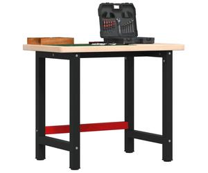 Workbench Solid Oak Top 100x60x83 cm Brown 2.5cm Powder-Coated Metal Steel Plus