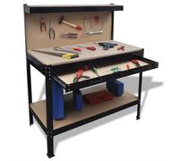 Workbench Steel & MDF 115 x 55 x 140 cm Large Drawer Pegboard 150kg incl12hooks