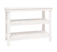 Workbench White Solid Pine Wood 110.5 x 50 x 80 cm with Storage Space Drawer Shelf for Workshop Garage Cellar Work Table Craft Table Robust Stable