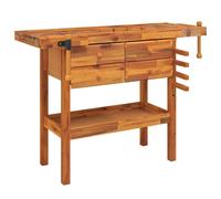Workbench with Drawer and Vice Wooden Work Table Solid Wood Acacia vidaXL