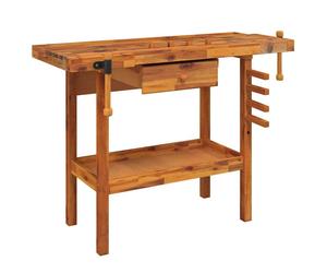 Workbench with Drawer and Vice Wooden Work Table Solid Wood Acacia vidaXL