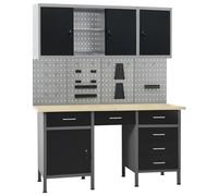 Workbench with Four Wall Panels and Two Cabinets Work Table Workstation vidaXL