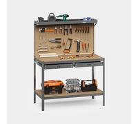 VonHaus Garage Work Bench with Pegboard - Metal and Wooden Workbenches - Suitable for Most Garage Equipment - Workbench Containing - Storage Drawer, Shelf and 20 Hooks - 230kg Capacity