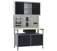 Workbench with Three Wall Panels and One Cabinet Work Table Workstation vidaXL