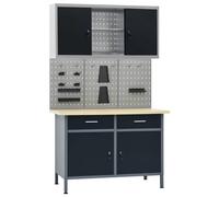 Workbench with Three Wall Panels and One Cabinet Work Table Workstation vidaXL