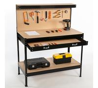 Workbench Workshop Garage Steel Storage Tool DIY Table W/ Pegboard Drawers Black