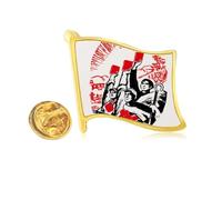 Worker Peasant Soldier Water China Golden Metal Flag Lapel Pin Badge