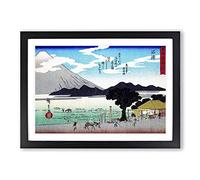 Workers Beneath Fuji by Utagawa Hiroshige Framed Print | A2 Black Framed Wall Art | Ready to Hang | Asian Landscape Picture | Living Room Bedroom Lounge Office