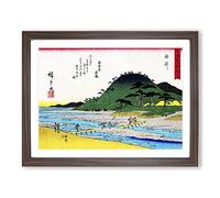 Workers Crossing The Bridge By Utagawa Hiroshige Asian Japanese Framed Print | A4 Walnut Framed Wall Art | Ready to Hang | Asian Cityscape Picture | Living Room Bedroom Lounge Office