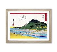 Workers Crossing The Bridge by Utagawa Hiroshige Framed Print | A2 Oak Framed Wall Art | Ready to Hang | Asian Cityscape Picture | Living Room Bedroom Lounge Office