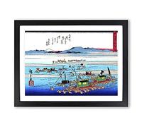 Workers In The River By Utagawa Hiroshige Asian Japanese Framed Print | A2 Black Framed Wall Art | Ready to Hang | Asian Landscape Picture | Living Room Bedroom Lounge Office