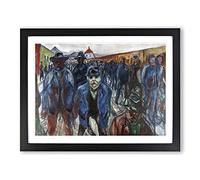 Workers On Their Way Home By Edvard Munch Classic Painting Framed Print | A4 Black Framed Wall Art | Ready to Hang | Classic Historical Picture | Living Room Bedroom Lounge Office