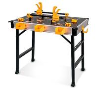 WORKESS Portable Workbench 1000Lbs Capacity Heavy Duty Folding Work Table with 2 Quick Clamps, 4 Bench Dogs, 3 Tool Boxes for Garage Easy Storage