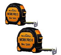 WorkGearUK Work Pro 5 & 8 Tape Measure Twin Pack 5m/16ft - 8m/26ft-27mm Blade Double Sided Class 2