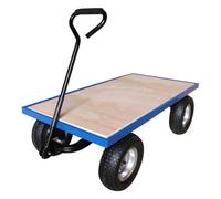 Workhorse Trucks General Purpose Platform Truck With Plywood Base, Pneumatic Wheels, 450Kg Capacity, Blue Mesh Platform