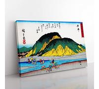 Working By The River By Utagawa Hiroshige Asian Japanese Canvas Wall Art Print Ready to Hang, Framed Picture for Living Room Bedroom Home Office Décor, 60x40 cm (24x16 Inch)