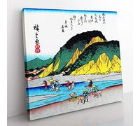 Working by the River by Utagawa Hiroshige Asian Japanese Canvas Wall Art Print Ready to Hang, Framed Picture for Living Room Bedroom Home Office Décor, 35x35 cm (14x14 Inch)