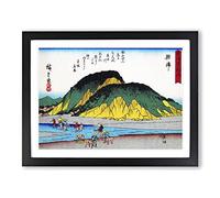 Working By The River By Utagawa Hiroshige Asian Japanese Framed Wall Art Print, Ready to Hang Picture for Living Room Bedroom Home Office Décor, Black A3 (46 x 34 cm)
