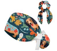 Working Cap + Hair Tie Bouffant Caps Tie Back Hat with Sweatband Scrub Hat Florals Little Sausage Dog Turban Cap