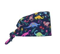 Working Cap Scrub Cap with Sweatband Adjustable Unisex Women Tie Back Hat Nurse Doctor Surgical Caps, Cute Dinosaurs, One size