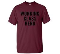 Working Class Hero T-Shirt Men's 100% Cotton Funny Novelty Gift Work Top Tee(Maroon-Black,M)