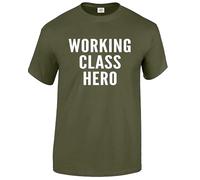 Working Class Hero T-Shirt Men's 100% Cotton Funny Novelty Gift Work Top Tee(Military Green-White,XXL)