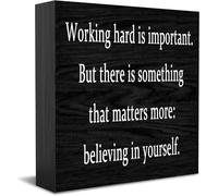 Working Hard Is Important.But There Is Something That Matters More Believing In Yourself Home Office Decor Wooden Box Sign, Decorative Office Desk Accessories Wood Plaque Wood Table Sign 5 X 5 Inch