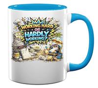 Working Hard or Hardly Working Ceramic Tea Coffee Mug Light Blue