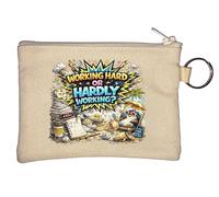 Working Hard or Hardly Working Key Chain Coin Purse Beige