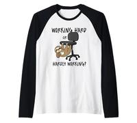 Working Hard or Hardly Working Sloth Office Humor Raglan Baseball Tee