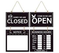Working Hours Sign - 56x25cm Open Closed Board, Hanging Welcome Display, Rustic Wooden | Clear Visible Print with Durable Design for Restaurant Shop Gym C