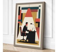 Working Man at Desk Canvas Wall Art Print 36x24 Inch
