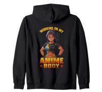 Working On My Anime Body Vintage Muscular Anime Bodybuilder Zip Hoodie