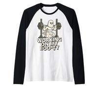 Working On My Boo-ty Funny Halloween Muscular Ghost Spooky Raglan Baseball Tee