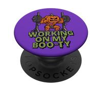 Working On My Boo-ty Funny Halloween Muscular Pumpkin Squats PopSockets Adhesive PopGrip