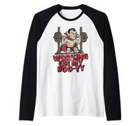 Working On My Boo-ty Funny Halloween Muscular Vampire Spooky Raglan Baseball Tee