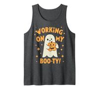 Working On My Booty Boo-ty Halloween Gym Ghost Pumpkin Tank Top, Men, Dark Heather Grey, Small