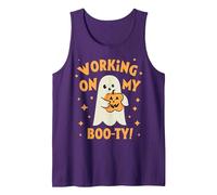 Working On My Booty Boo-ty Halloween Gym Ghost Pumpkin Tank Top, Men, Purple, Large