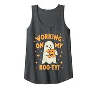 Working On My Booty Boo-ty Halloween Gym Ghost Pumpkin Tank Top, Women, Dark Heather Grey, Large