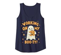 Working On My Booty Boo-ty Halloween Gym Ghost Pumpkin Tank Top, Women, Navy Blue, Large