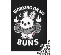 Working On My Buns - Funny Easter Gym Bunny Squat Pun 1000-Piece Adult Jigsaw Puzzle, 70x50cm/1000pcs; Smooth White Cardboard Pieces; A Shared Activity for Friends Or Family