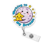 Working On My Dreams Badge Reel 1.6 Inches Funny Office HR Motivational Quote Inspirational RN CNA Retractable with Alligator Clip Badge Holder Acrylic for Nurse Teacher Office Student Christmas Gifts